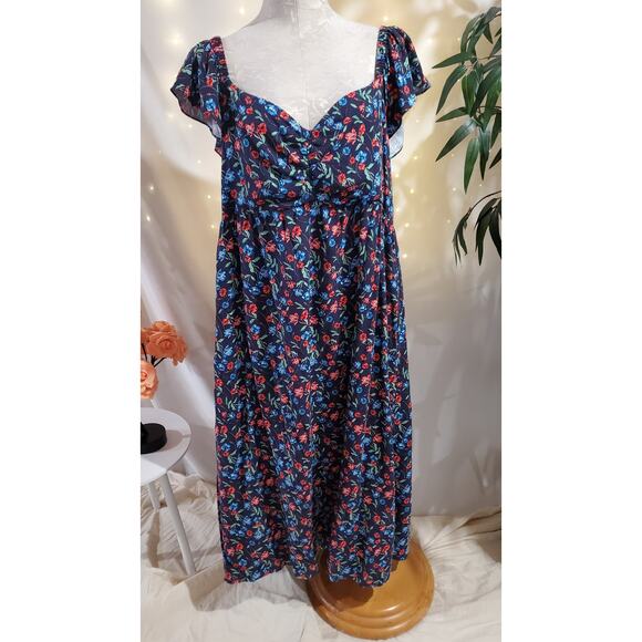 Draper James RSVP Flutter Babydoll Floral Midi Dress Plus Size XXL Linen Cottage - Picture 1 of 13